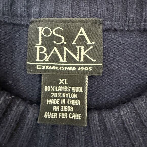 Jos. A. Bank Lambs Wool Blend Pullover Sweater Patterned Navy Men’s Size XL - Picture 2 of 9